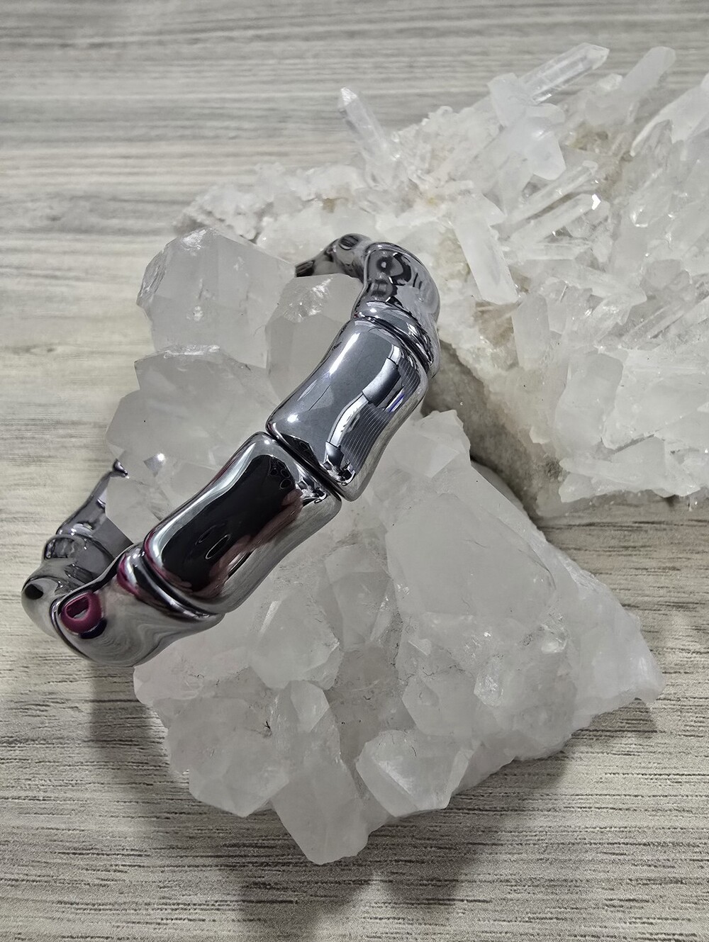 Chunky Silver Terahertz Bamboo-Style Bracelet